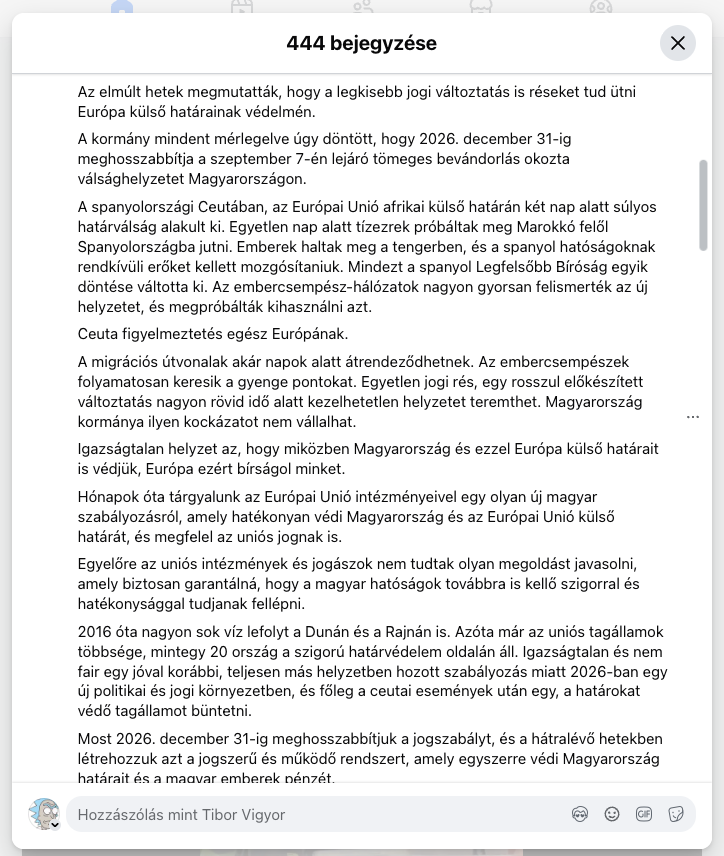 A hozzászólás képernyőképe